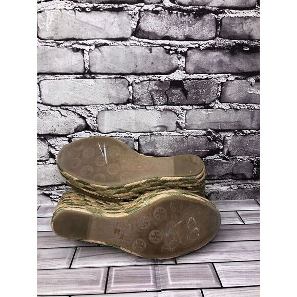 Tory Burch Taupe Canvas Textile Green Tan Espadrilles Wedge Women Sz 10M US/41EU - Picture 14 of 15